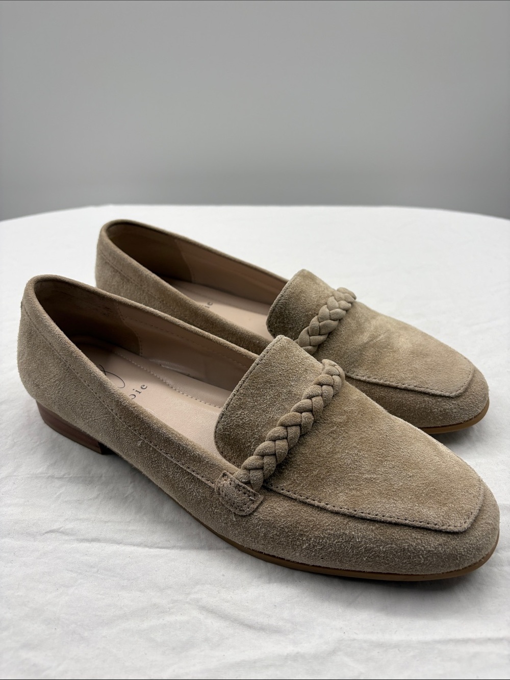 Like NEW! Joie Taupe Suede Braided Loafers. 9.5M.